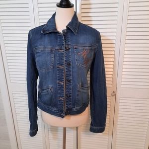 Rocawear denim logo trucker jean jacket sz medium